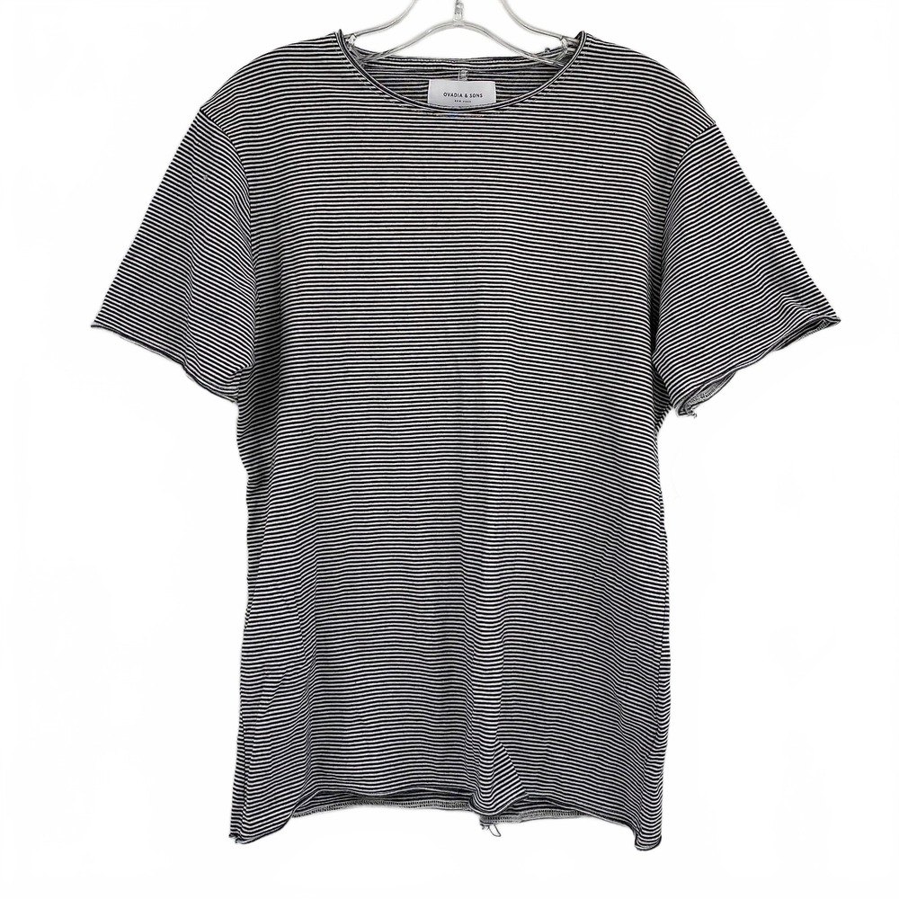 Ovadia & Sons Black & White Striped Tee | Men’s Regular S 100% Cotton